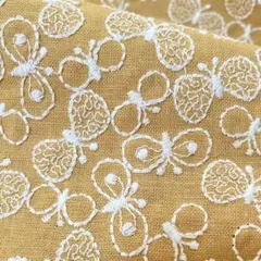 s16-y▼135×50cm▼コットンリネン刺繍生地▼蝶々　薄手　イエロー