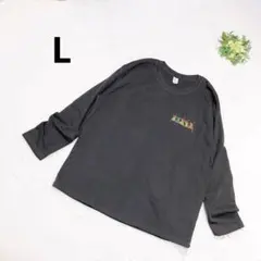 長袖Tシャツ ロンT ダークグレー L カットソー プリント トップス L 黒