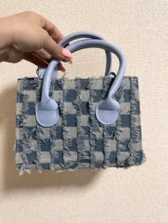 デニム風チェック柄ショルダーバッグ