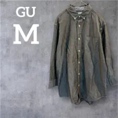 GU ジーユー【M】グレー シャツ七分袖ボタン胸ポケット付き