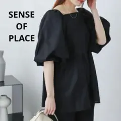 SENSE OF PLACE スクエアネックパフスリーブブラウス五分袖のサムネイル