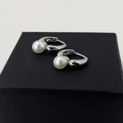 【No.73】シルバー パール ピアス シンプル フープ silver 925