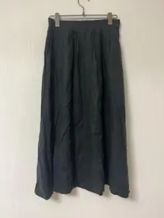 ダークグレー プリーツロングスカート　麻100%