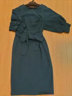 セレモニー　パーティードレス　ダークグリーン パフスリーブ ワンピース