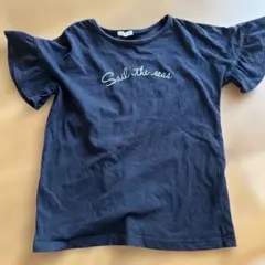 黒いフリル袖Tシャツ Sail the seas