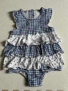 フリル付き　青チェック柄ロンパース サイズ24mos