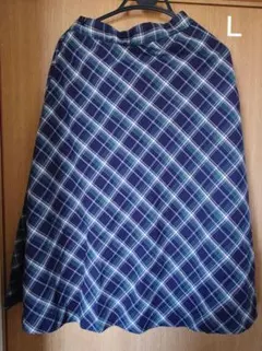 「GLACIEA　チェック柄フレアスカート　Ｌ　ネイビー　グリーン　ホワイト」