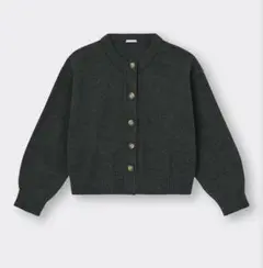 【GU】ミドルゲージクルーネックカーディガン ダークグレー