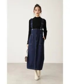 美品ナチュラルビューティーベーシック ハイウエストデニムジャンパースカート M