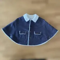 familiar デニム風フリース襟付きベビーポンチョ