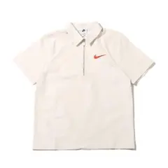 NIKE ハーフジップ 半袖ワークシャツ ワンポイント刺繍ロゴ　ホワイトのサムネイル