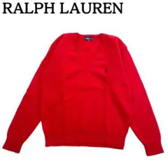 良品★ラルフローレン 長袖ニット セーター ロゴ刺繍 レッド M