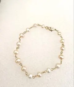 真珠と金属製チェーンのブレスレット　天然スジありＢ3