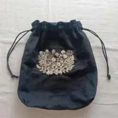 手刺繍　リネン　巾着　ハンドメイド