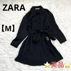 a909 美品　ZARA 【M】　シャツワンピース　リボンモチーフ　大人可愛い