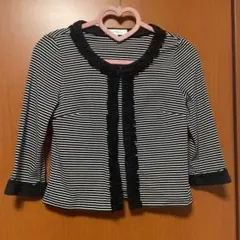 M-PREMIER ストライプ フリルカーディガン 36