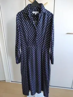 INES DE LA FRESSANGE ネイビー ドット シャツワンピース S