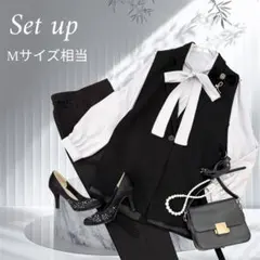 【Mサイズ相当】ママスーツ　パンツ　ジレ　ブラウス　フォーマルセット　卒業式