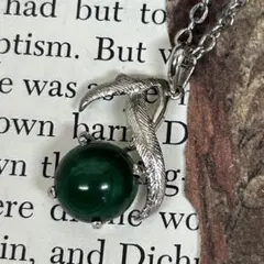 70sヴィンテージ ネックレス 天然石 マラカイト アンティーク シルバー 孔雀