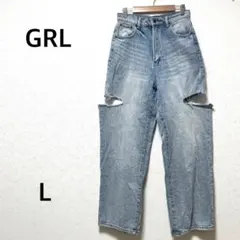 グレイル ストレートデニム　ジーンズ　ダメージ加工　クラッシュデニム　ゆったり