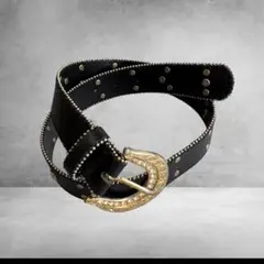 Y2K ウエスタン スタッズベルト ラインストーン ギミックベルト ブラック