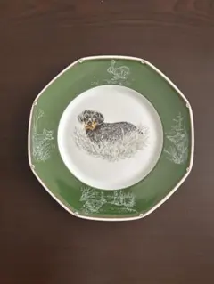 エルメス　HERMES シャス　食器　犬　プレート　八角形　ダックスフンド　緑のサムネイル
