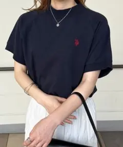 ユーエスポロアッスン　ワンポイント刺繍プチハイネックＴシャツ　ネイビー　Mのサムネイル