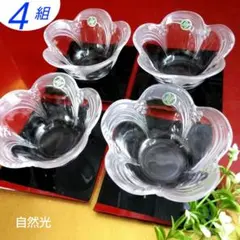 HOYAクリスタル　花型梅型小鉢　鈴蘭レリーフ　磨り硝子　おまけ山中漆器敷き板付