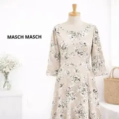 ミッシュマッシュ　花柄 ワンピース 7分袖　　ピンクベージュ パーティー