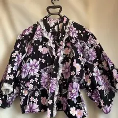 甚平M〜Lサイズ　花柄　蝶　紫