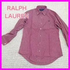 美品 ラルフローレン 長袖シャツ コットン えんじ 白 ストライプ ボタンダウン