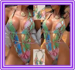 超素敵★ワンピース水着★ハイレグ★触り心地のよい素材★スネークスキン風★EE36