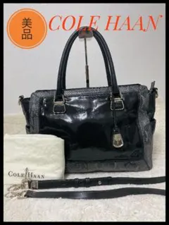 【極美品】コールハーン 2way トートバッグ パイソン柄 エナメル 黒 保存袋