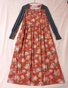 ジェーンマープルドンルサロン　ウィンターローズガーデンワンピース　赤　日本製