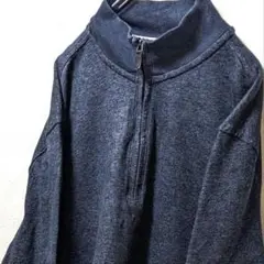 バナナリパブリック刺繍 ハーフジップスウェットトレーナーネイビー紺色XL古着