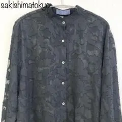 【sakishimatokyo】フラワー＆レースシャツ　ブラウス　ブラックのサムネイル