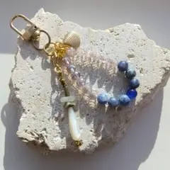 前向きな思考に☆ソーダライト×オーラ水晶×パール×水晶×貝チャーム