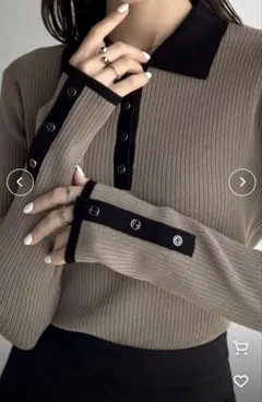 【mily bilet】新品 XL ブラウン ポロカラー長袖