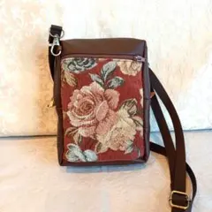 薔薇の花柄　スマホショルダー　スマホポシェット　ハンドメイド