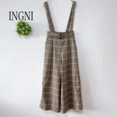 INGNI 【M】サスペンダー付き ワイドパンツ チェック柄　ブラウン系