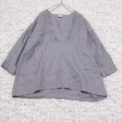【美品】アーバンリサーチドアーズ リネンピンタックVネックブラウス　パープル　F