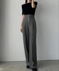 【未使用】Louere フロントジップ ハイウエスト チャコール S 美脚 脚長