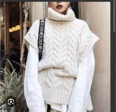 ZARA　レイヤードケーブルニット　厚手ベスト　ローゲージ　ザラ