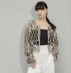 ADAM ET ROPÉ チュール刺繍カーディガン 黒 F シアーのサムネイル
