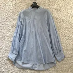 green label relaxing 水色 ストライプ フリル襟 長袖シャツ