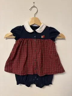 familiar 襟付きチェック柄ワンピース ロンパース80cm美品