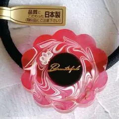 ピンクレッド 白 マーブル ♡ レジン ヘアゴム お花 うねうね ラテアート