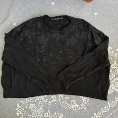 Zara Knit ブラック 花柄透かし編み S