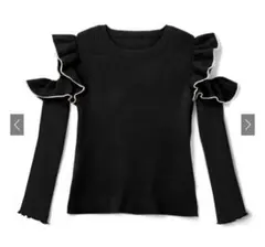 GRL 配色フリルオープンショルダーニットトップス dr342 ブラック