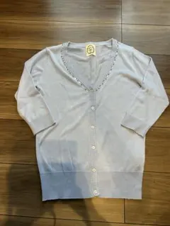 ライトブルー Vネック ニットカーディガン Mサイズ